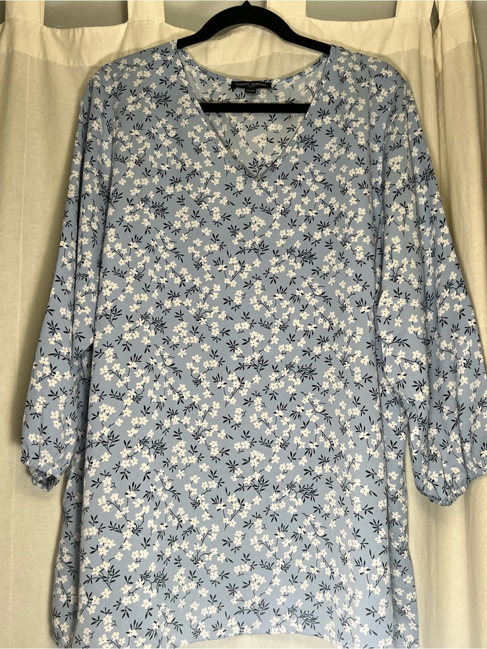Mario Serrani Light Blue Floral V-Neck Blouse
